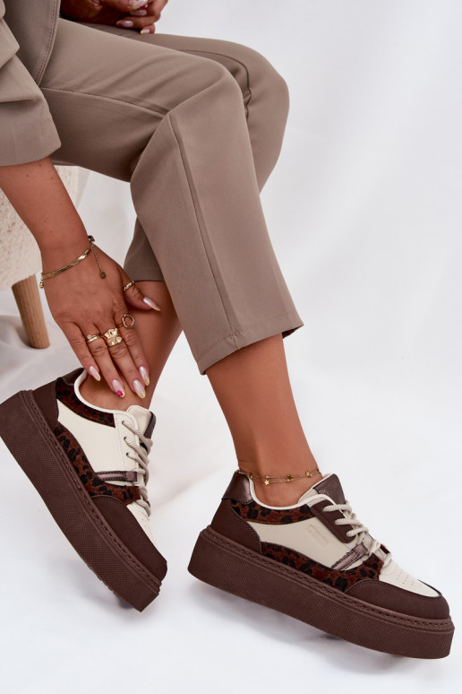 Feminino À modalo de tênis com uma plataforma Big Star SS274356 com padrões de pele de leopardo marrom-bege Feminino À modalo de tênis com uma plataforma Big Star SS274356 com padrões de pele de leopardo marrom-bege