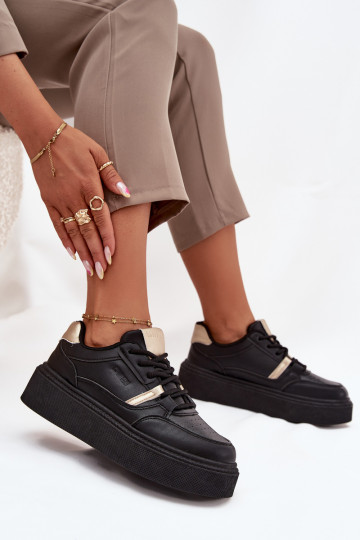 Tênis femininos pretos estilo sneakers com plataforma Big Star SS274360