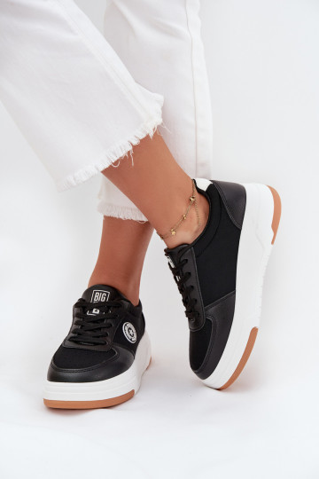 Tênis femininos pretos estilo sneakers com plataforma Big Star RR274573 HI-POLY SYSTEM