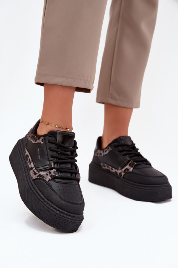 Tênis femininos esportivos com plataforma Big Star SS274358 com estampas de pele de leopardo pretos 2