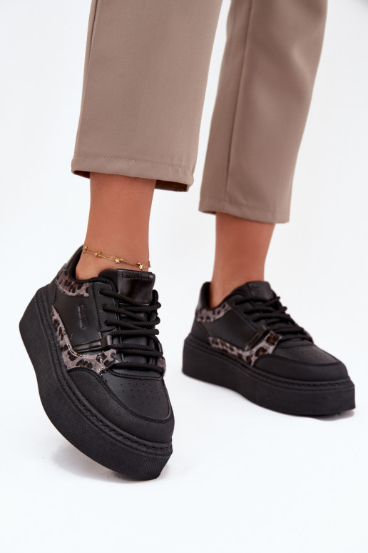 Feminino À modalo de tênis com uma plataforma Big Star SS274358 com padrões de pele de leopardo cor preta Feminino À modalo de tênis com uma plataforma Big Star SS274358 com padrões de pele de leopardo cor preta