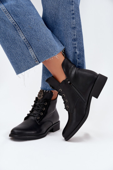 Botas femininas de salto baixo com detalhes elegantes, aquecidas, pretas Cylira