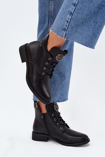 Botas femininas de salto baixo com detalhes elegantes, aquecidas, pretas Cylira 2