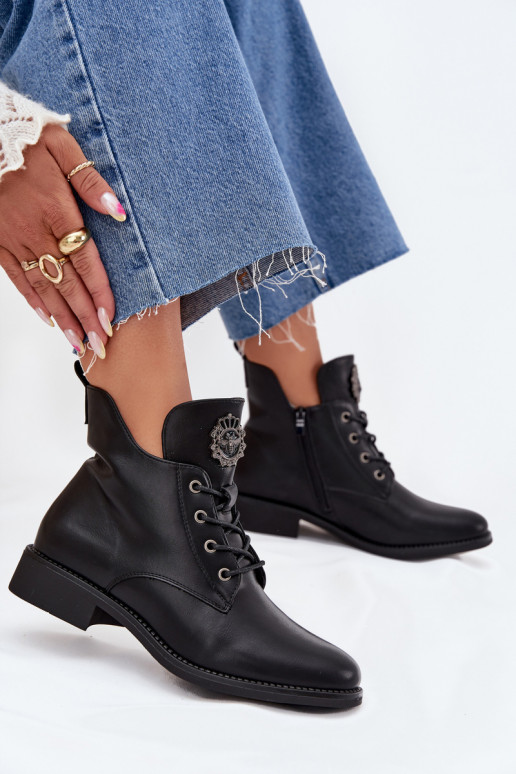 sapatos de salto baixo para mulheres com salto largo Com decorações Detalem aquecimento cor preta Cylira