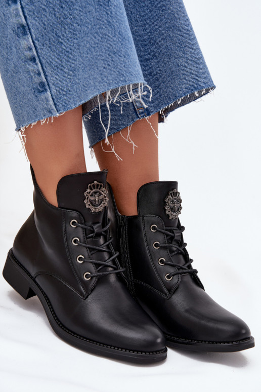 sapatos de salto baixo para mulheres com salto largo Com decorações Detalem aquecimento cor preta Cylira