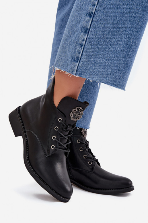 sapatos de salto baixo para mulheres com salto largo Com decorações Detalem aquecimento cor preta Cylira