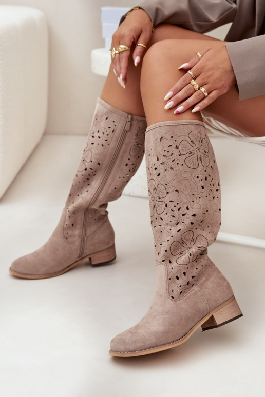 com elementos abertos botas femininas De salto baixo de camurça ecológicaoParae Preso Casal o castelo bege Orchides