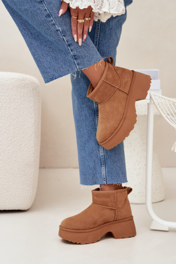Botas femininas de neve baixas, aquecidas com pelúcia interna, na cor marrons Turivelle