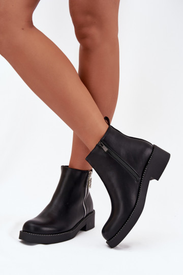 Botas femininas de salto baixo forradas com detalhes brilhantes na cor preta Vionna 2
