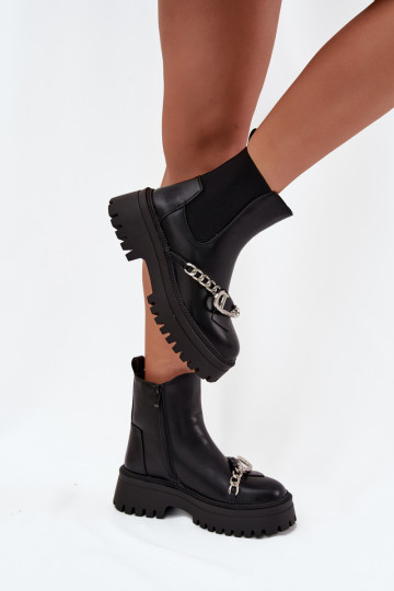 Botas femininas com plataforma e correntes na cor preta Turvella