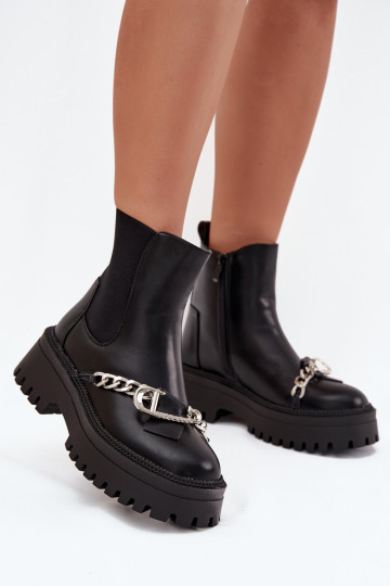 Botas femininas com uma plataforma com correntes cor preta Tem que serrvella 2