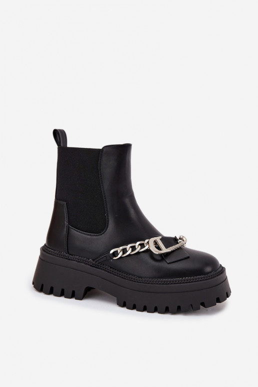 Botas femininas com uma plataforma com correntes cor preta Tem que serrvella Botas femininas com uma plataforma com correntes cor preta Tem que serrvella