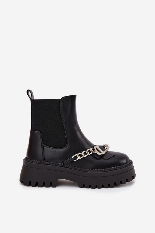 Botas femininas com uma plataforma com correntes cor preta Tem que serrvella Botas femininas com uma plataforma com correntes cor preta Tem que serrvella