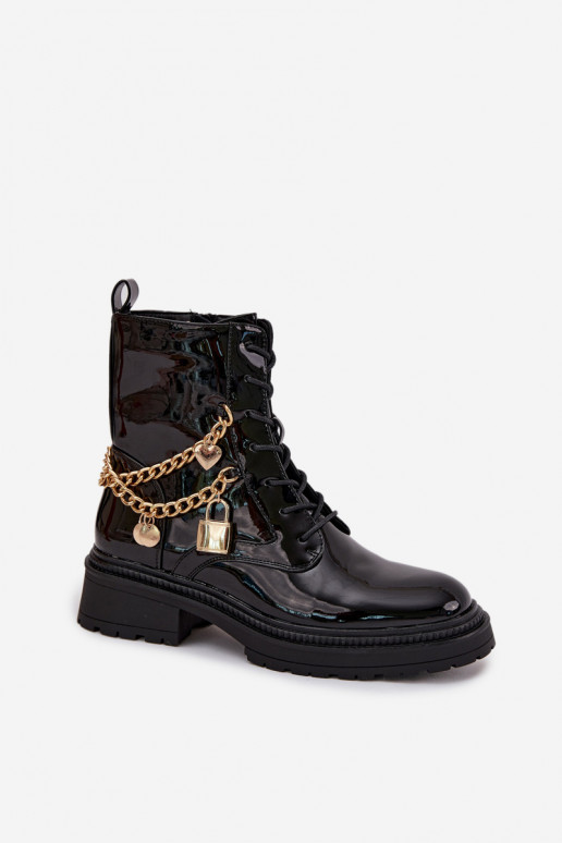 com efeito verniz Botins de trabalho Feminino Ze cor douradam Com corrente aquecimento cor preta Sarinae com efeito verniz Botins de trabalho Feminino Ze cor douradam Com corrente aquecimento cor preta Sarinae