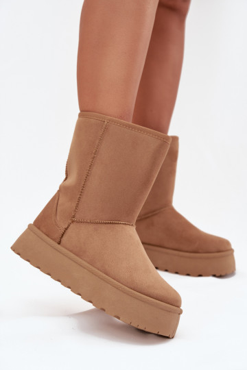 Botas femininas de neve com forro de pele na cor marrom Abrams