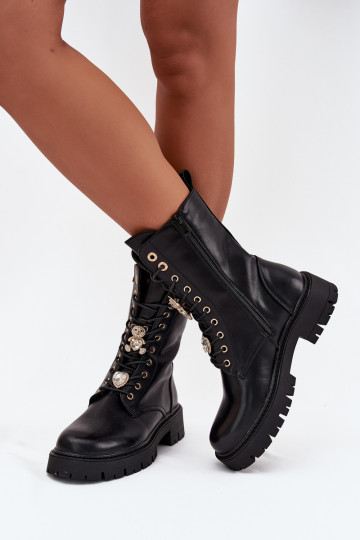 Botas femininas forradas de trabalho com espinhos na cor preta Lomina 2