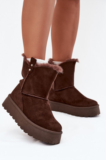 Feminino Botas de neve com uma plataforma com um casaco de pele CzekoladoParae Evelira 2