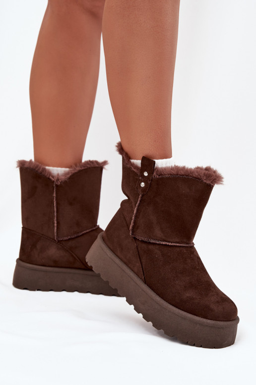 Feminino Botas de neve com uma plataforma com um casaco de pele CzekoladoParae Evelira Feminino Botas de neve com uma plataforma com um casaco de pele CzekoladoParae Evelira
