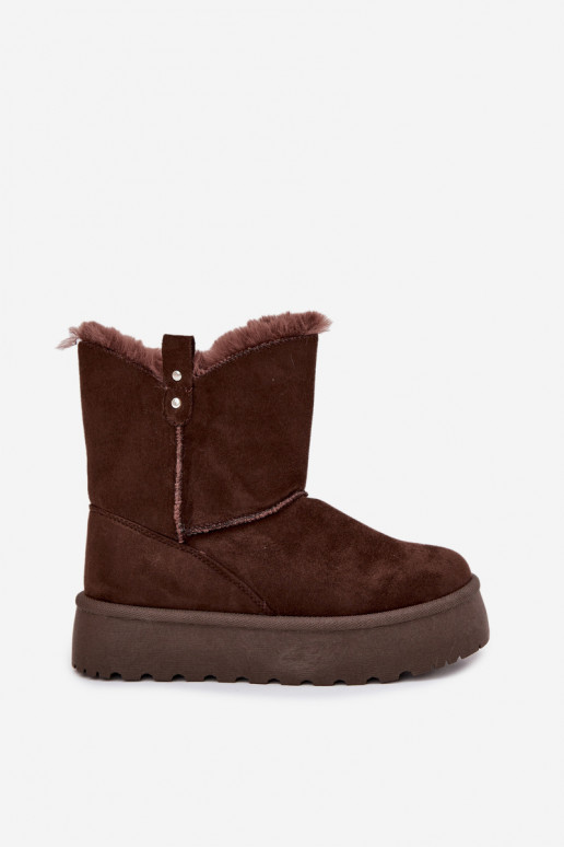 Feminino Botas de neve com uma plataforma com um casaco de pele CzekoladoParae Evelira Feminino Botas de neve com uma plataforma com um casaco de pele CzekoladoParae Evelira