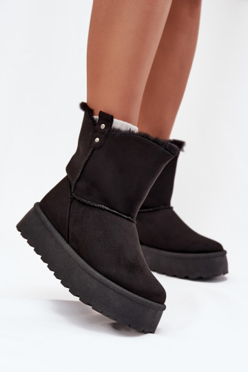 Feminino Botas de neve com uma plataforma com um casaco de pele cor preta Evelira 2