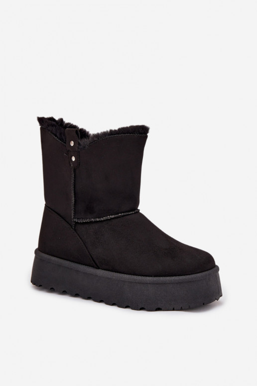 Feminino Botas de neve com uma plataforma com um casaco de pele cor preta Evelira