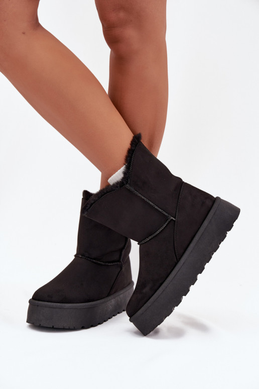 Feminino Botas de neve com uma plataforma com um casaco de pele cor preta Evelira