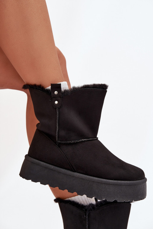 Feminino Botas de neve com uma plataforma com um casaco de pele cor preta Evelira