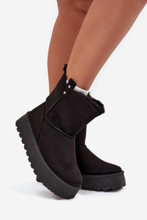Feminino Botas de neve com uma plataforma com um casaco de pele cor preta Evelira