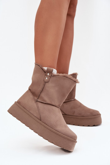 Botas femininas de neve com plataforma e forro de pele na cor bege Evelira
