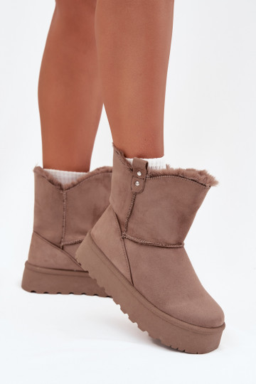 Botas femininas de neve com plataforma e forro de pele na cor bege Evelira 2