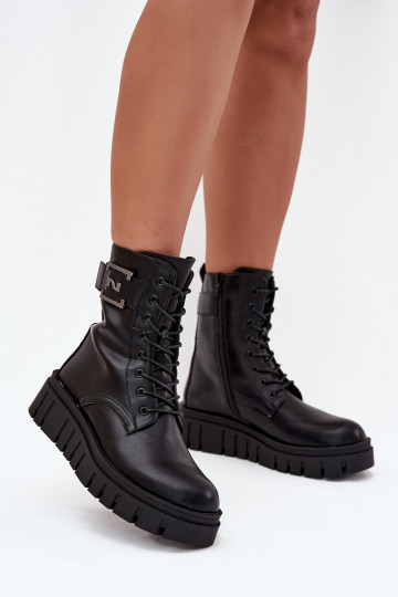Botas femininas com uma plataforma Com decorações Detalem aquecimento cor preta Lyrana 2