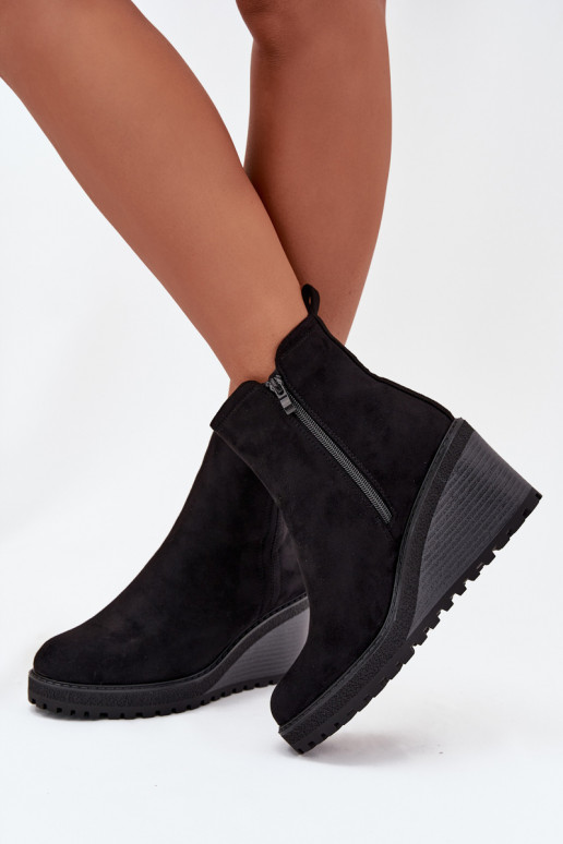 aquecimento Botas Em uma cunhade camurça ecológicau cor preta Tem que servona aquecimento Botas Em uma cunhade camurça ecológicau cor preta Tem que servona