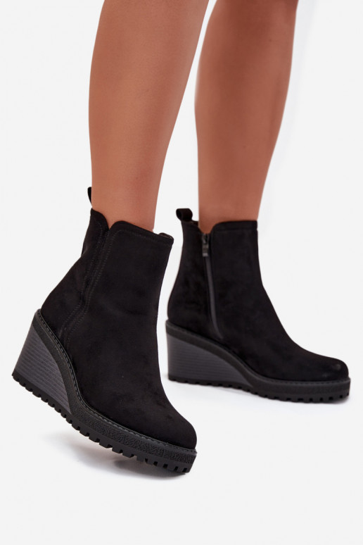 aquecimento Botas Em uma cunhade camurça ecológicau cor preta Tem que servona aquecimento Botas Em uma cunhade camurça ecológicau cor preta Tem que servona