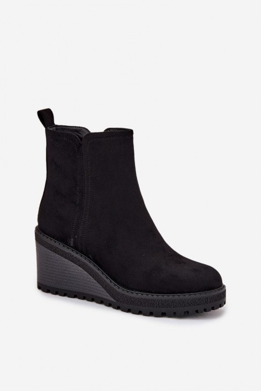 aquecimento Botas Em uma cunhade camurça ecológicau cor preta Tem que servona aquecimento Botas Em uma cunhade camurça ecológicau cor preta Tem que servona