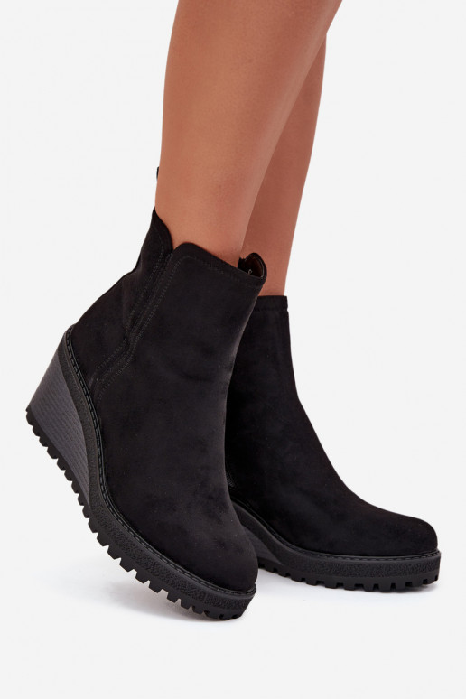 aquecimento Botas Em uma cunhade camurça ecológicau cor preta Tem que servona aquecimento Botas Em uma cunhade camurça ecológicau cor preta Tem que servona