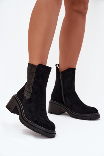Botas femininas de cano curto forradas e elegantes cor preta Zoralia