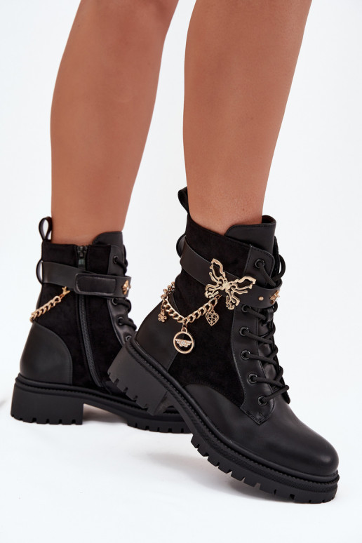 Botins de trabalho Feminino aquecimento Ze cor douradam Com corrente I ZaParaieszkami cor preta Ravine