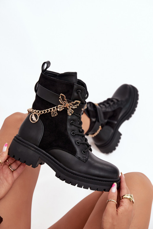 Botins de trabalho Feminino aquecimento Ze cor douradam Com corrente I ZaParaieszkami cor preta Ravine