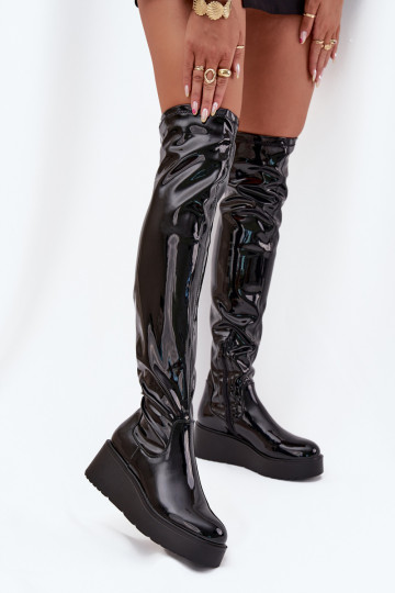 com efeito verniz botas acima do joelho com uma plataforma I Sutilm Koturnie cor preta Tavina 2