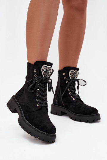 Botins de trabalho Com joias aquecimento de camurça ecológicaoParae cor preta Miryssa