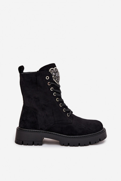 Botins de trabalho Com joias aquecimento de camurça ecológicaoParae cor preta Miryssa