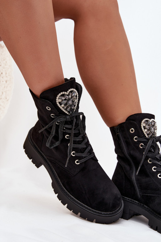 Botins de trabalho Com joias aquecimento de camurça ecológicaoParae cor preta Miryssa