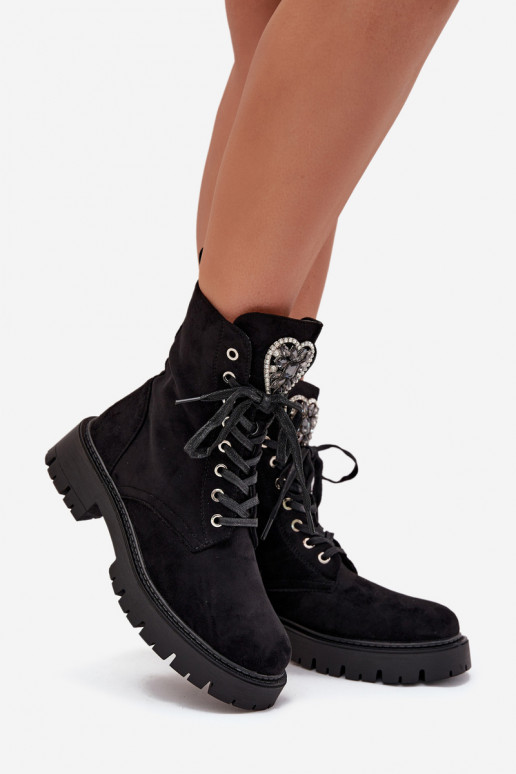 Botins de trabalho Com joias aquecimento de camurça ecológicaoParae cor preta Miryssa