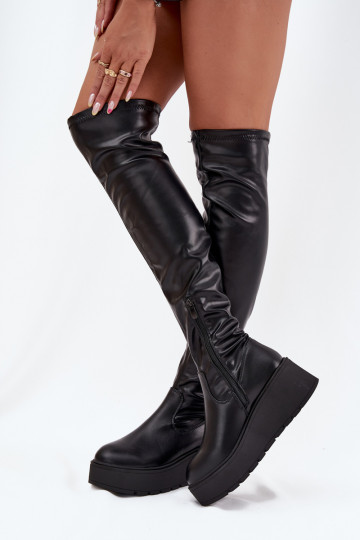 botas femininas acima do joelho com uma plataforma I Sutilm Koturnie cor preta Lydira 2