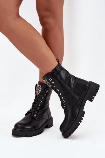 Botins de trabalho Com joias aquecimento Eko Pele cor preta Miryssa