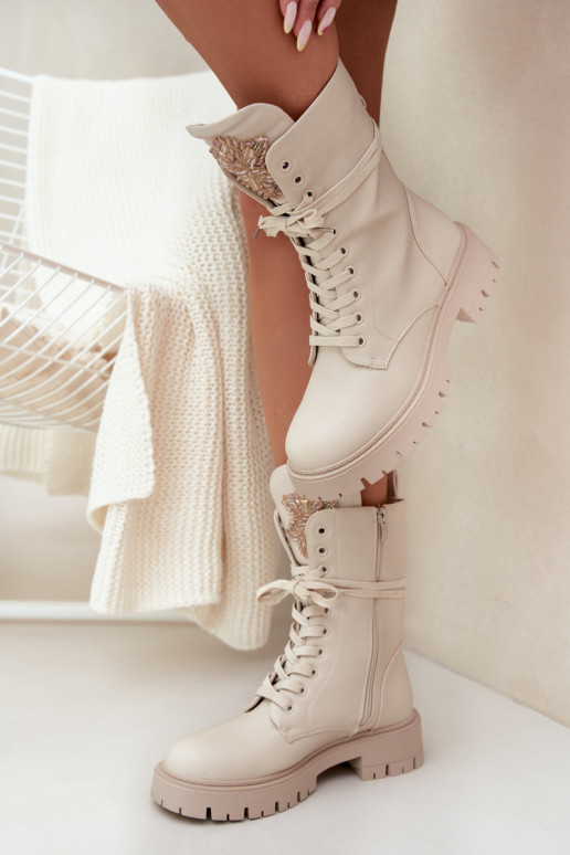 aquecimento Botins de trabalho com enfeites bege Kelilea