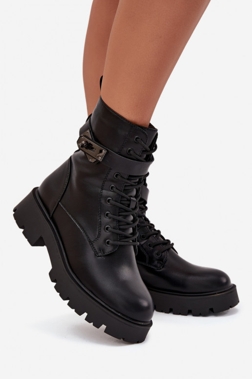 Botins de trabalho Feminino com salto decorado aquecimento Eko Pele cor preta Selita