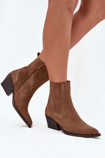 Botas femininas de camurça estilo cowboy forradas cor marrom Dylira