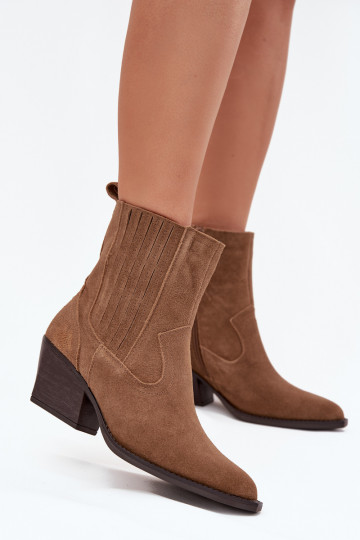 Botas femininas de camurça estilo cowboy forradas cor marrom Dylira 2