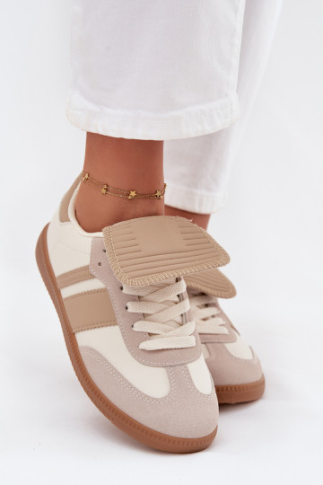 Tênis femininos baixos com língua de nylon cor areia Ardira